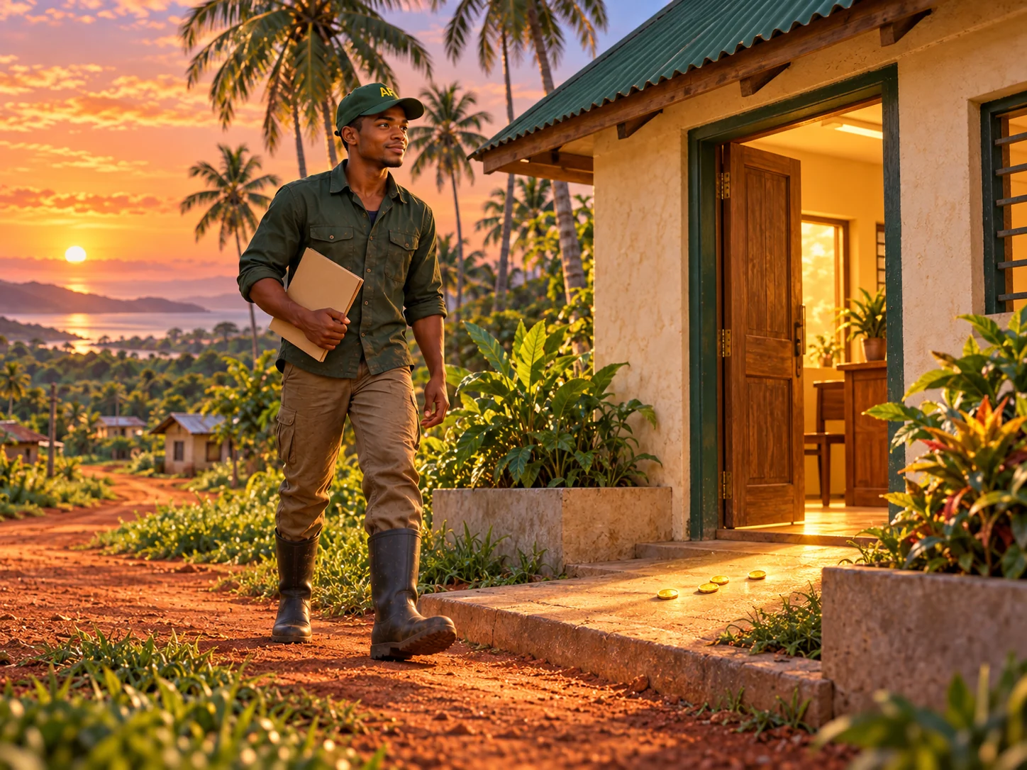 Adult smallholder farmer in his early-to-mid thirties carrying farm records to discuss production finance